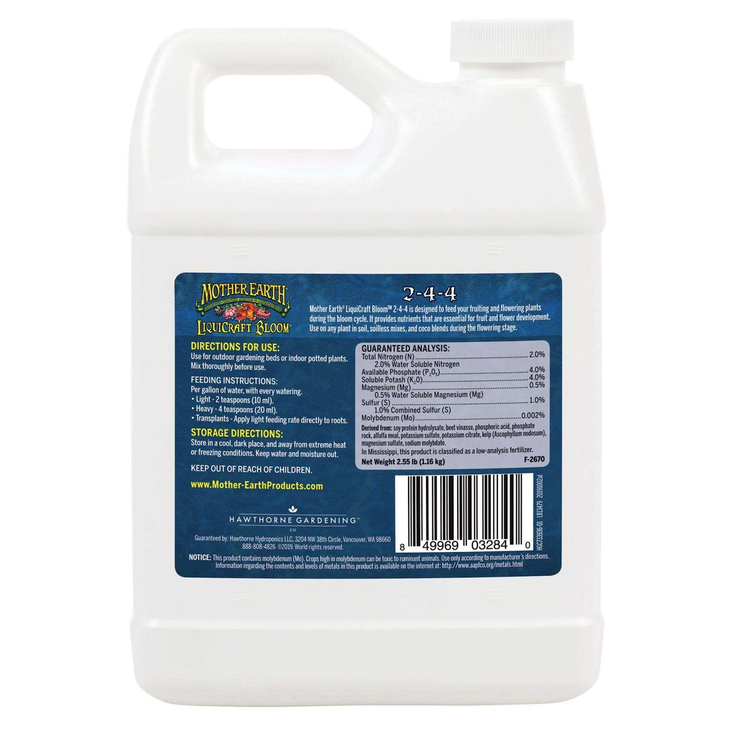 Mother Earth LiquiCraft Bloom All Plant 2-4-4 Plant Fertilizer 1 Qt - Image 2
