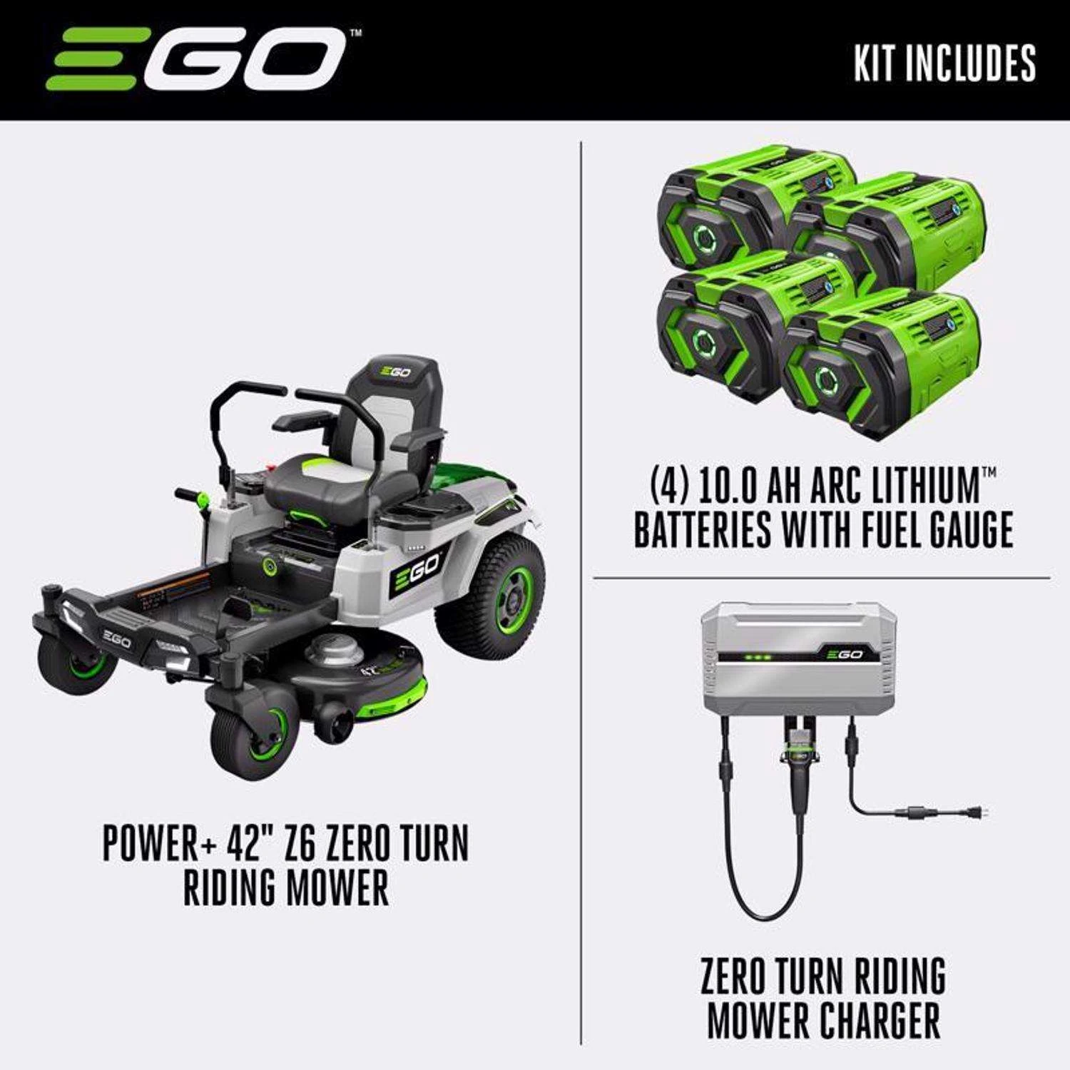 EGO Power+ Z6 ZT4204L 42 In. 56 V Battery Zero Turn Riding Mower Kit (Battery & Charger) W/ FOUR 10.0 AH BATTERIES - Image 2