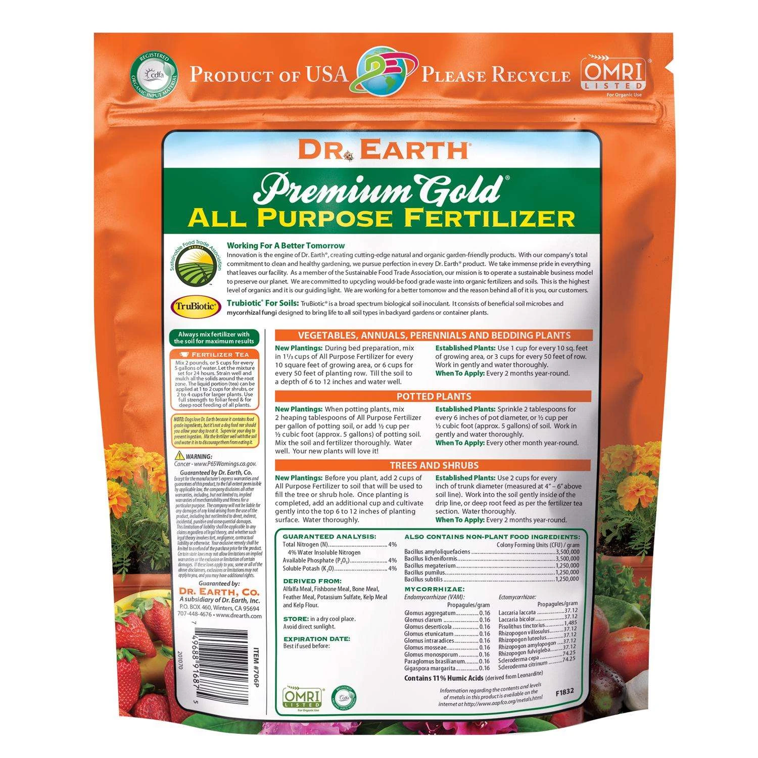 Dr. Earth Premium Gold Organic Flowers/Fruits/Vegetables All Purpose Fertilizer 4 Lb - Image 2