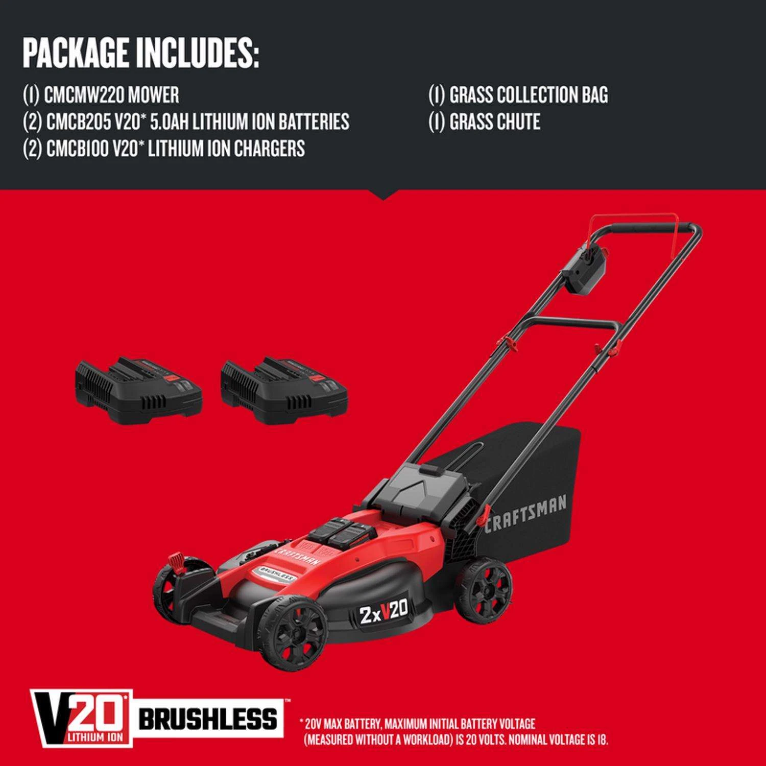 Craftsman V20 CMCMW220P2 20 In. Battery Lawn Mower Kit (Battery & Charger) - Image 2