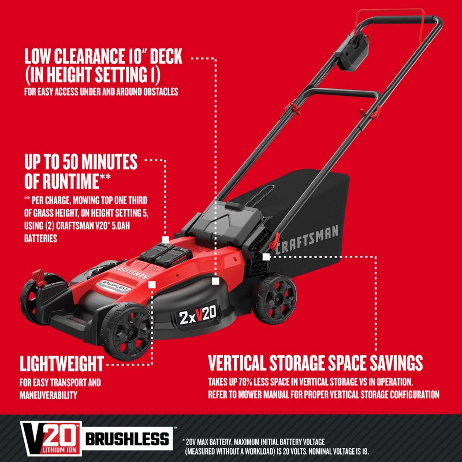 Craftsman V20 CMCMW220P2 20 In. Battery Lawn Mower Kit (Battery & Charger) - Image 3