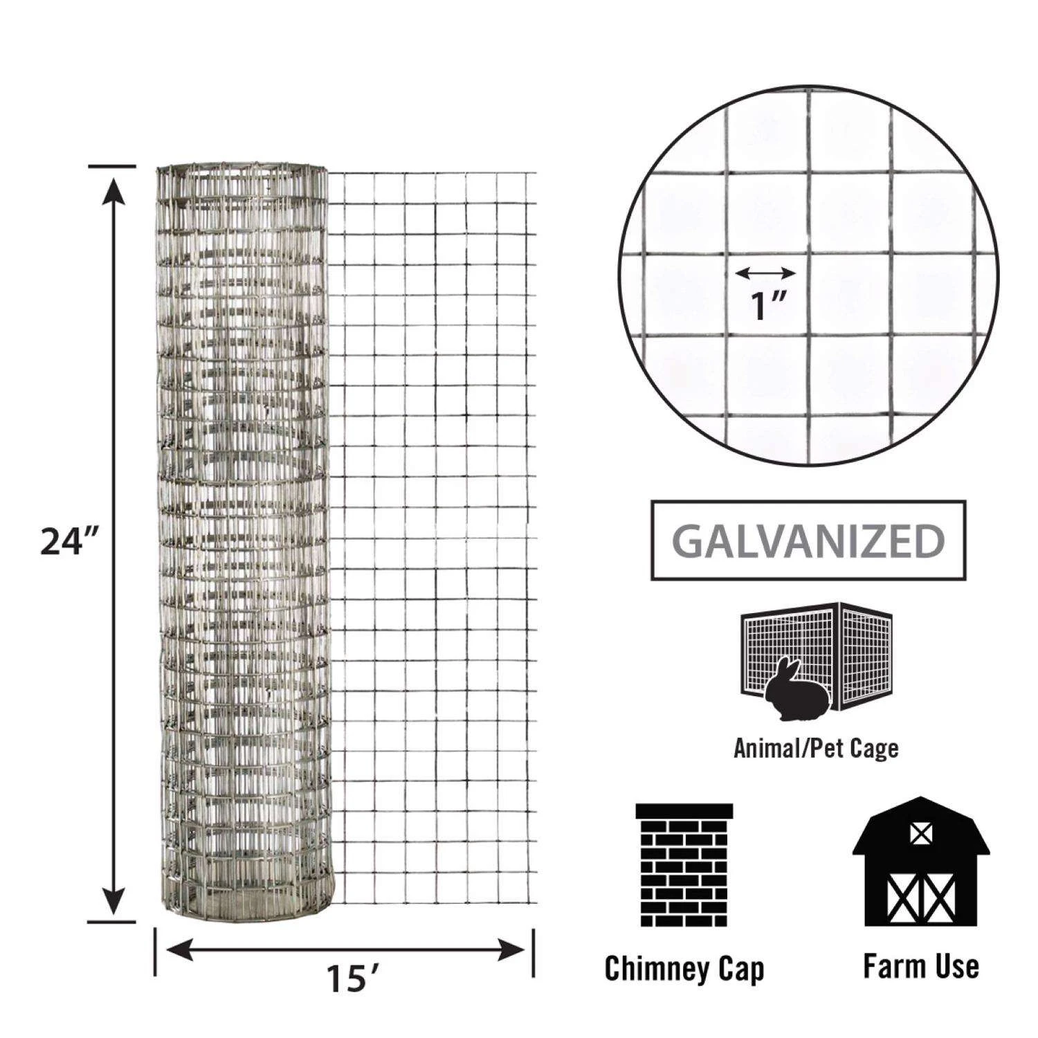 IronRidge 24 In. H X 15 Ft. L Galvanized Steel Welded Wire Fence 1 In. - Image 2